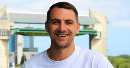 David Gilbey in front of the Hull tidal barrier